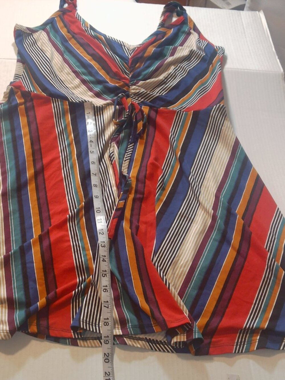 Venus Retro Multi-Color Striped Ruched Cami Dress - Picture 12 of 16
